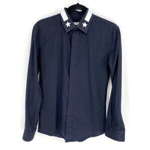 VTG GIVENCHY Black Stars Embroidered Cotton Buttons Long Sleeve Shirt Sz 38 Sz S